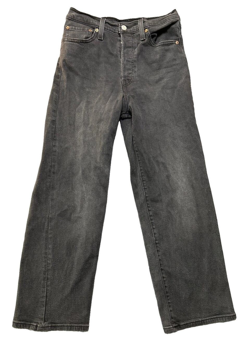 Levi's Ribcage Straight Ankle Jeans Women's 27 Black High Rise Denim